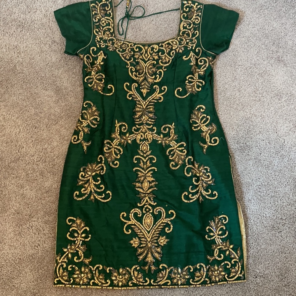 FINAL SALE Indian outfit green and gold salwar